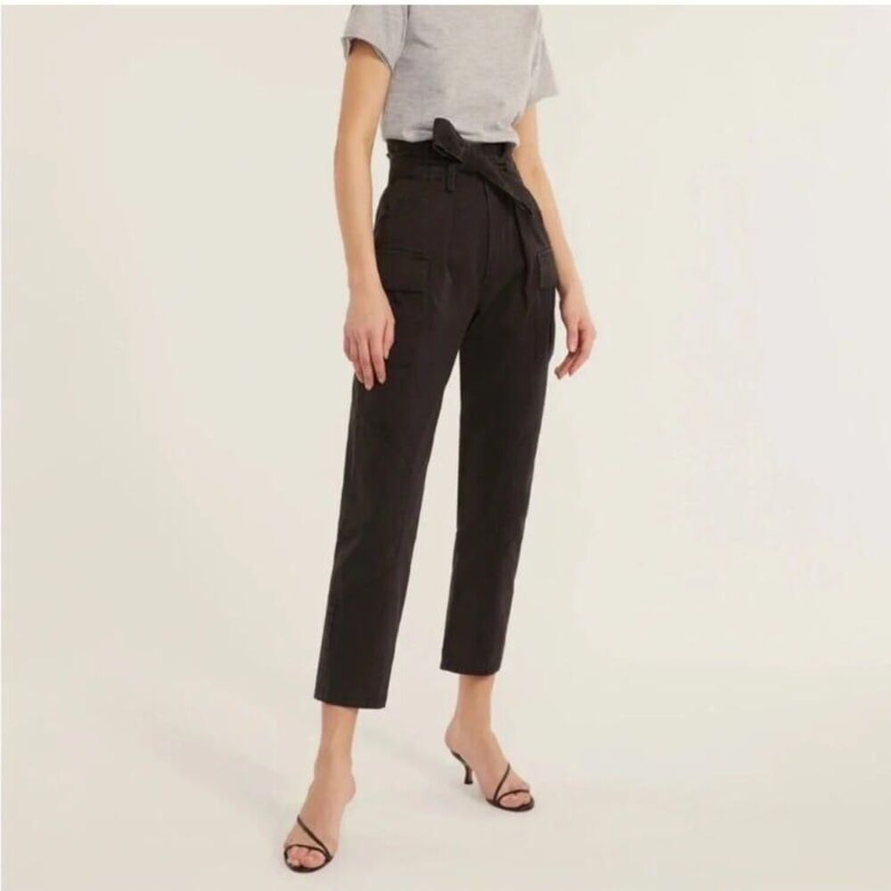 Marissa Webb size 14 Paper bag waist belted Navy Denim cargo pants 4 pockets